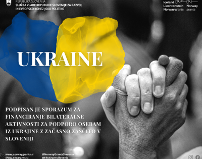 dve roki združeni v pest, v ozadju ukrajinska zastava