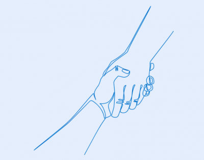The handshake of two sketched hands