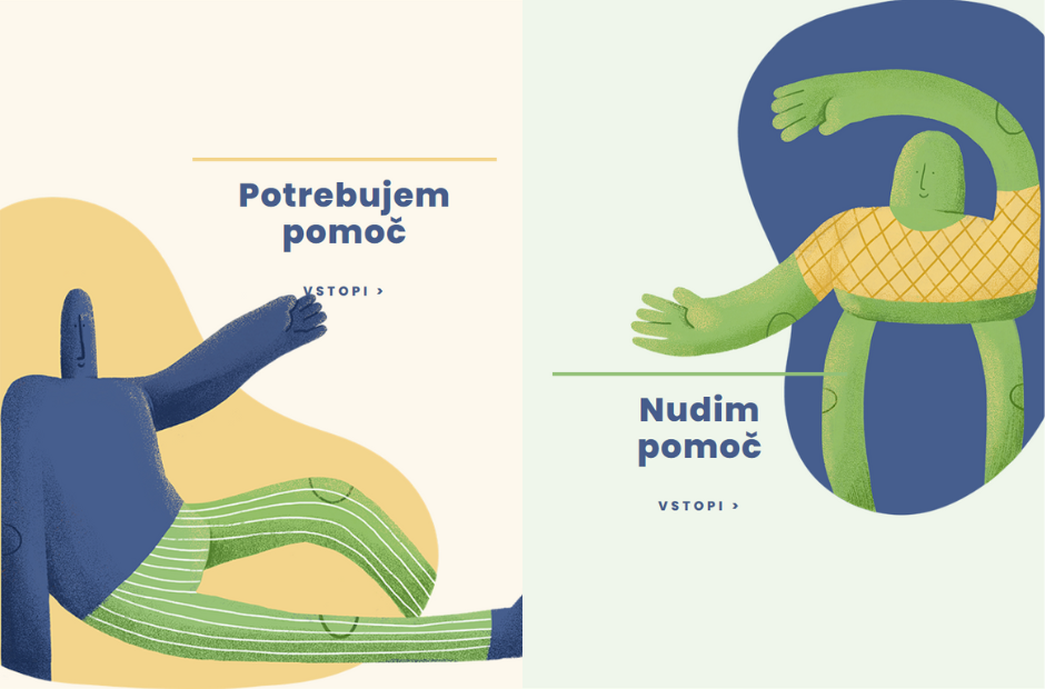 Ilustrirana modra oseba s črtastimi zelenimi hlačami, nad njo napis